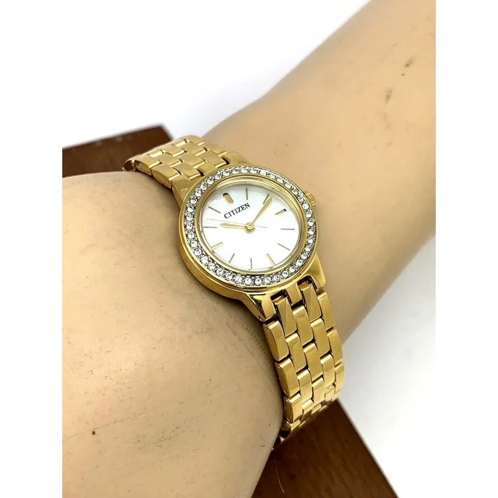 Citizen Women's Watch EJ6102-64D Quartz Gold Tone 23mm Swarovski & Bracelet Set